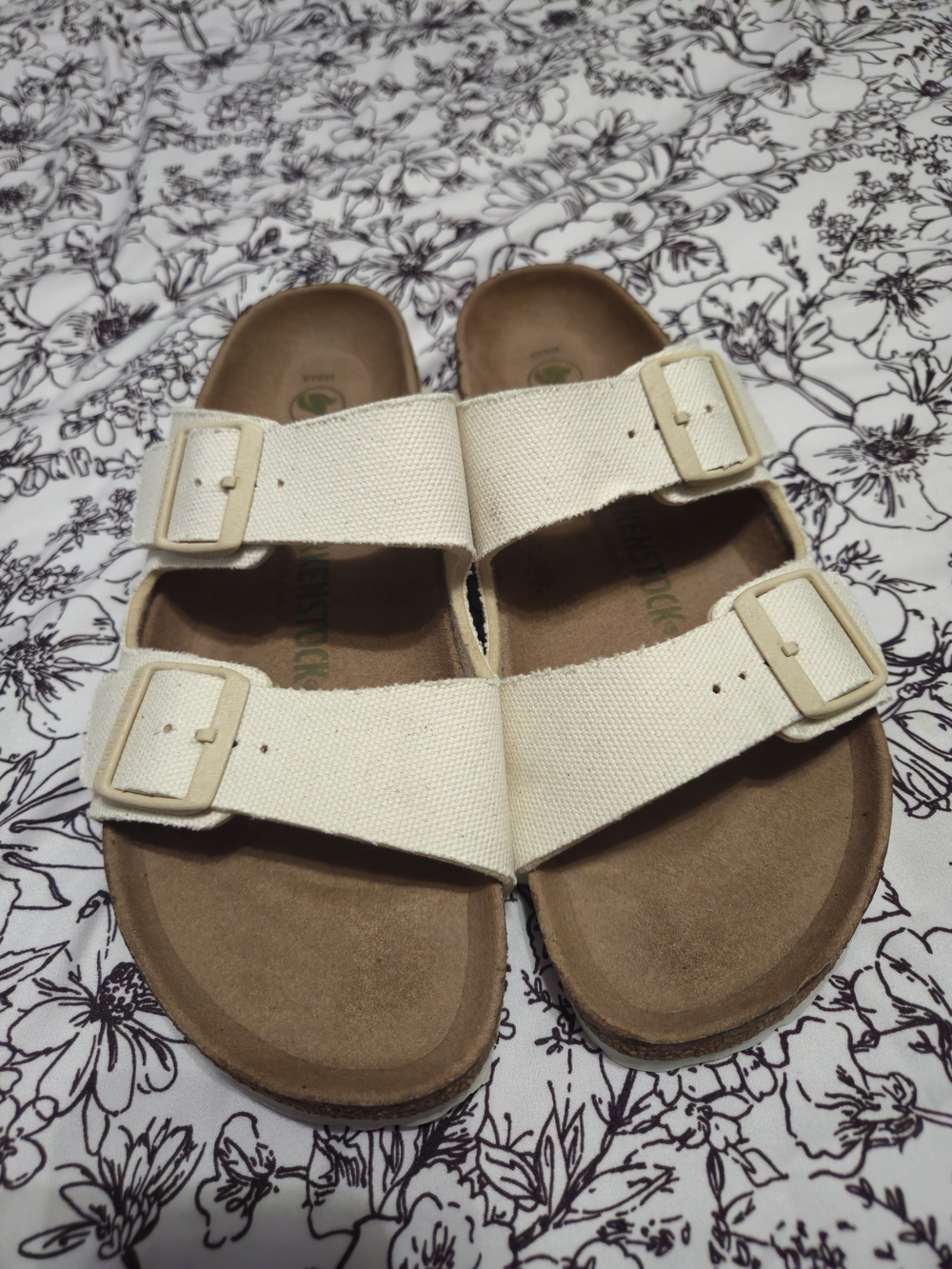 Birkenstock Arizona Vegan Canvas Sandals in Eggshell